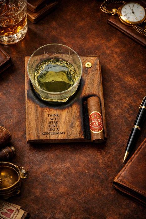 Suport Handmade pentru whisky și trabucuri din lemn de nuc