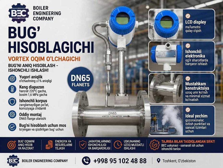 DN65 Bug‘ Hisoblagichi (Vortex Flowmeter)