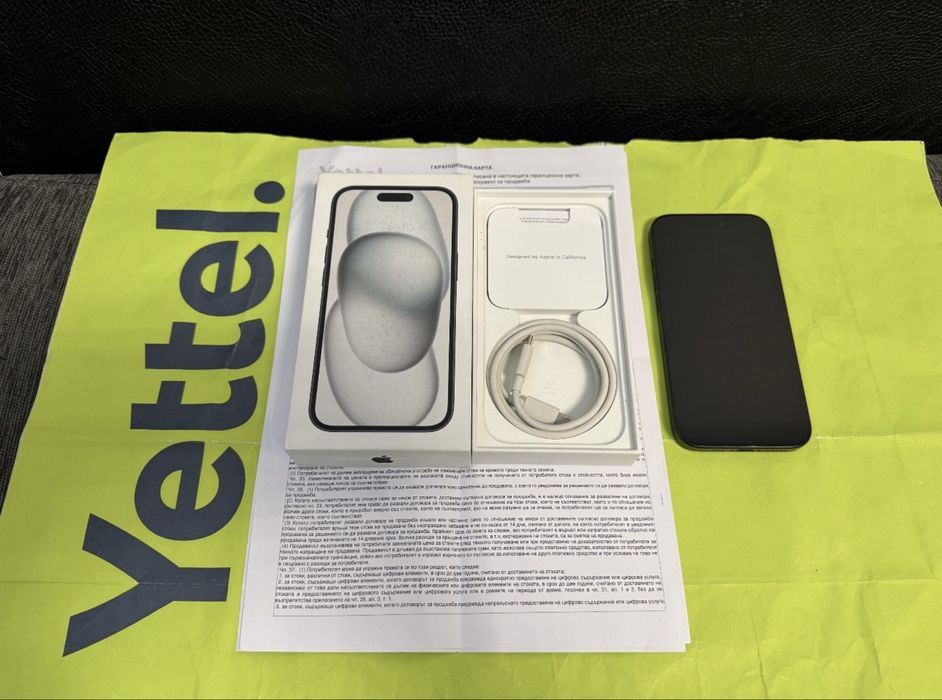 ***КАТО НОВ 256GB iPhone 15 Yettel Гаранция 2025 Black