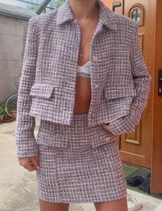 Set tweed fusta si sacou zara nou