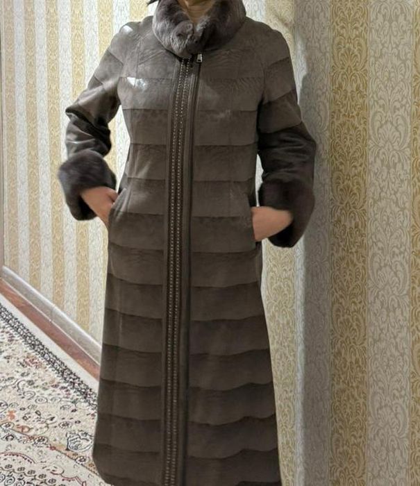 Пальто мокрый замш.