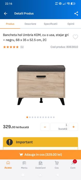 Bancheta hol - Stejar gri