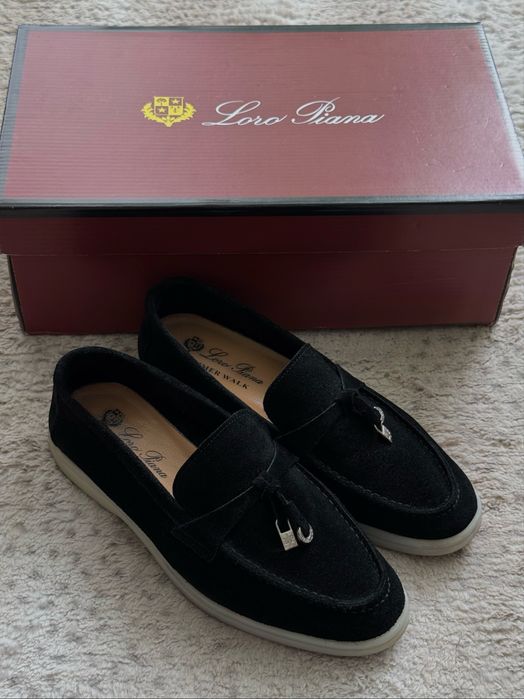 Loro Piana Summer Walk мокасини в черен цвят