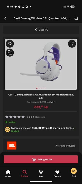 Caști Gaming JBL Quantum 650, nefolosite, doar desigilate