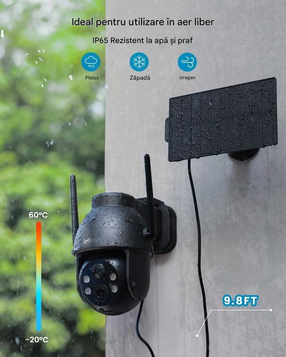 Cameră de supraveghere solară pentru exterior ieGeek 2K 3MP PTZ HD 360 °