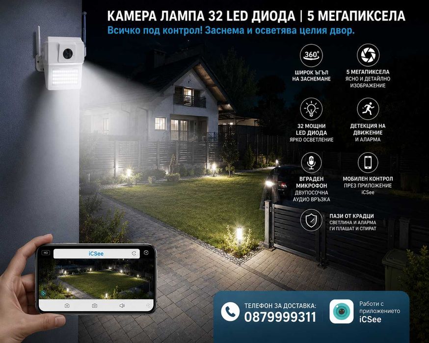 2в1 Wi-Fi камера с осветление icsee hit 2026 бебефон