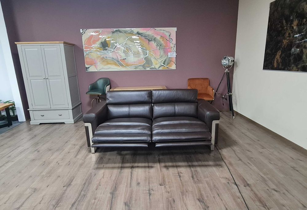 Тъмно кафяв кожен диван тройка "Moreno" с ел. релакс механизъм