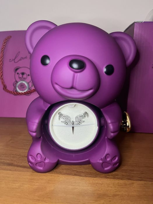 Мече с вечна роза и сребърно колие,подаръчен комплект, Св.Валентин