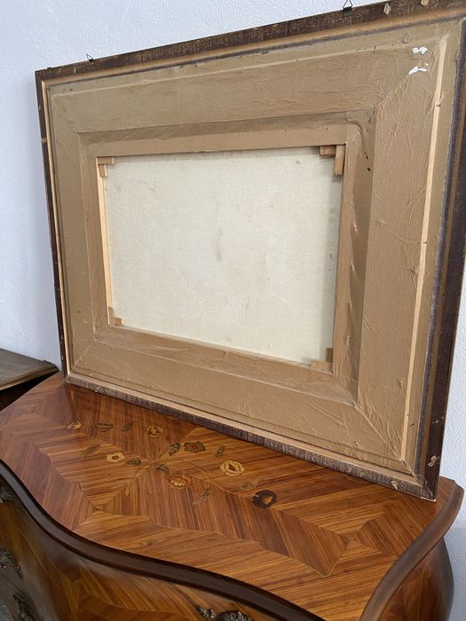 Tablou Vintage Pictura Ulei pe Panza Rama Lemn Razboi Naval