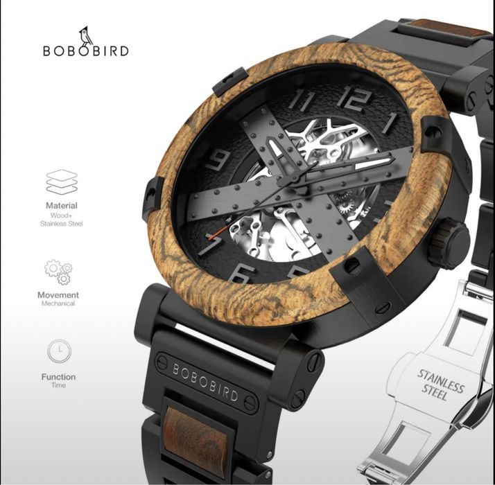 BOBO BIRD Men Wooden Luxury Automatic Mechanical Watch soat erkaklar