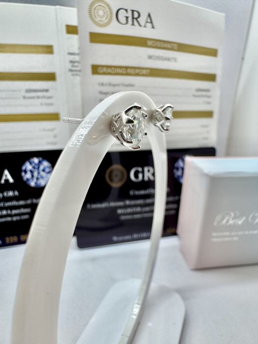 Сребърни обеци с мойсанит (Диамант) 1 карат