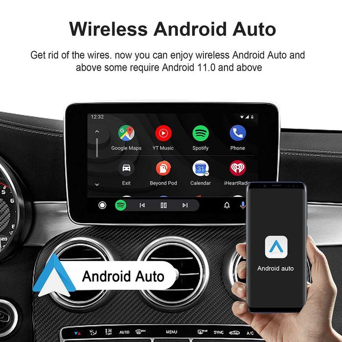 Безжичен CarPlay & Android Auto AI Car Video Box – YouTube, Netflix, Android 13 за Кола