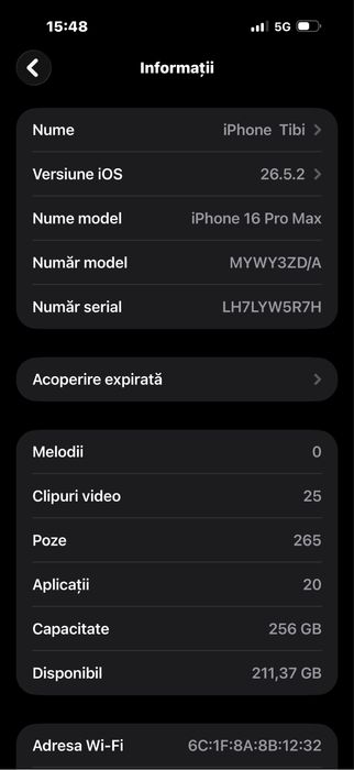 iPhone 16 Pro Max 256 GB factura achizitie