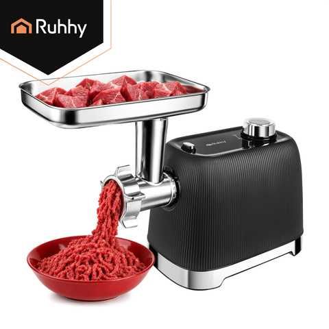 Eлектрическа месомелачка / Месомелачка с пълначка / Мелачка за месо 2400W – с реверс, 3 стоманени решетки и приставка за наденици