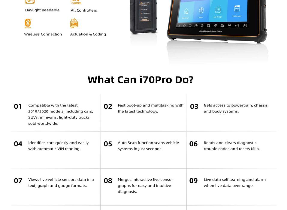Профессиональный мультимарочный сканер Foxwell i70Pro