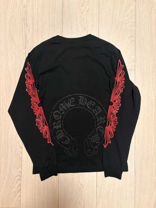 Chrome Hearts Horseshoe Logo Red on Black Longsleeve