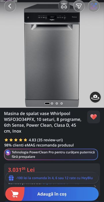 NE MUTAM! Vand masina de spalat vase Whirlpool 45cm (in garantie)  - arata si functioneaza ireprosabil! ( Noua a fost 2100 Lei)