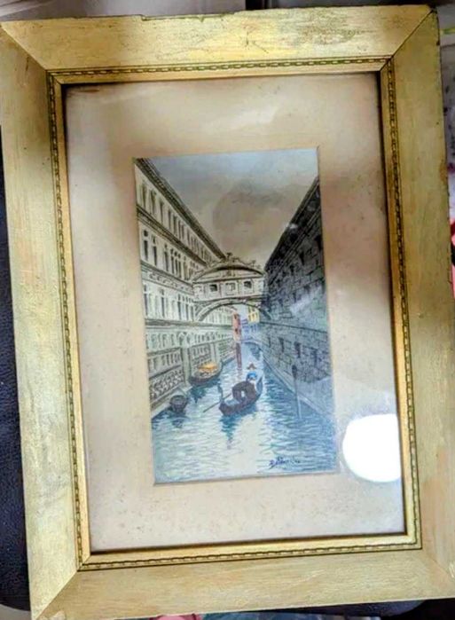 Icoană veche –cromolitografie litografie color, ramă aurită originală.