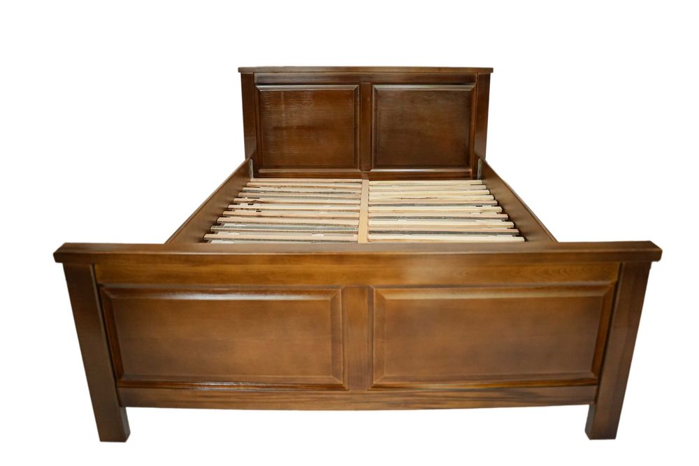 Pat lemn masiv de fag Marius, culoare nuc, 140x200 cm