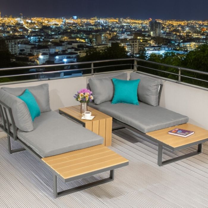 Градински комплект KANZA - модулен ъглов диван от алуминий с удобни възглавници и маса