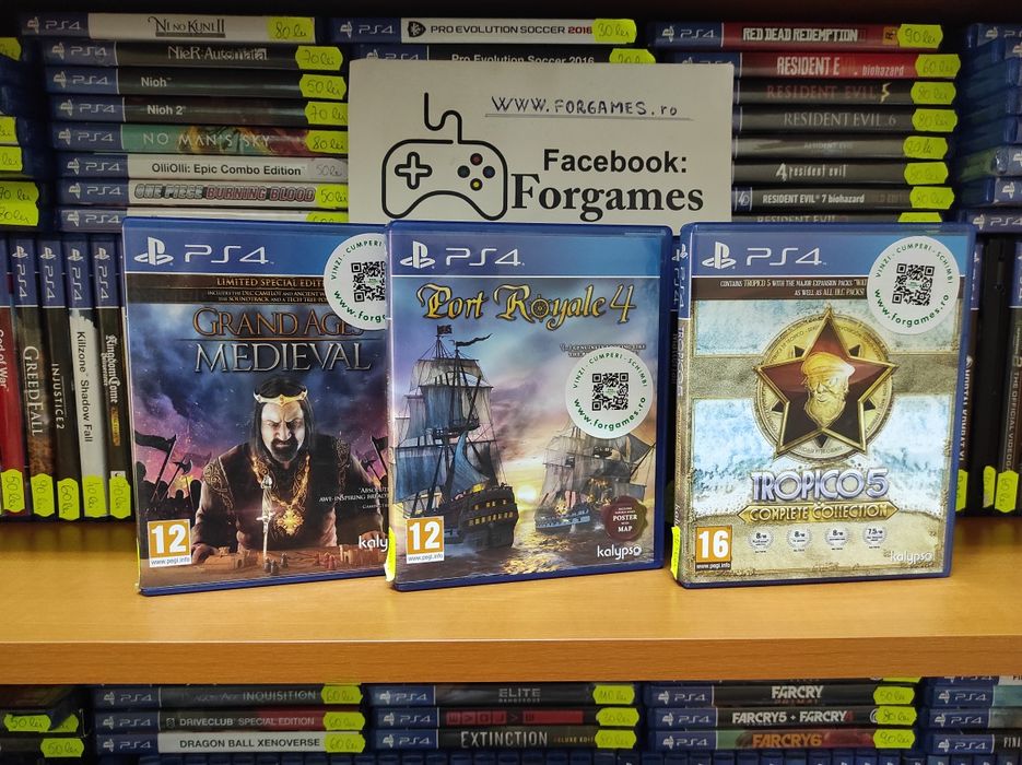 pachet 3 jocuri strategie Grand Ages Medieval Port Royal 4 Tropico 5 PS4