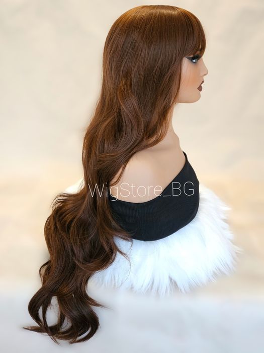 Дъга тъмно кафява перука с бретон на вълни