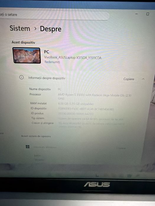 Laptop Asus Ryzen 5 3500 8g 256g nvme 15 Fhd
