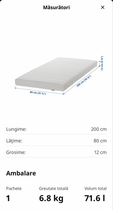 * NOU Saltea AFJALL IKEA din spuma, ferma/alb, 80x200cm, 2 buc disponibile