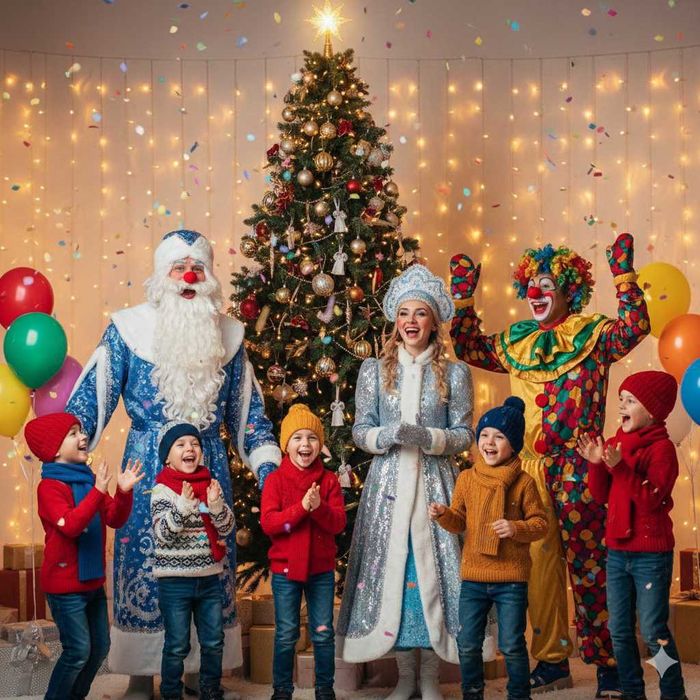 Дед мороз, Снегурочка и весёлый клоун