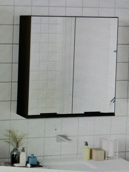 Vand dulapior NOU, de baie negru cu oglinda, NOU, 64 cm