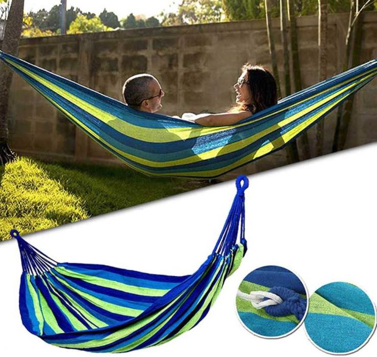 Hamac Verde-Albastru, Din Bumbac, 2 Carabine incluse, max 200kg