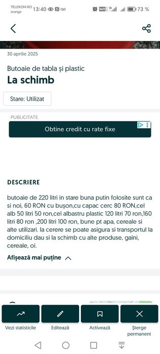 Butoaie tabla și plastic cub 1000 litri