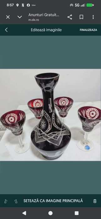 Serviciu pahare si carafa cristal rubin BUZĂU PERLA  carafă,4 pahare