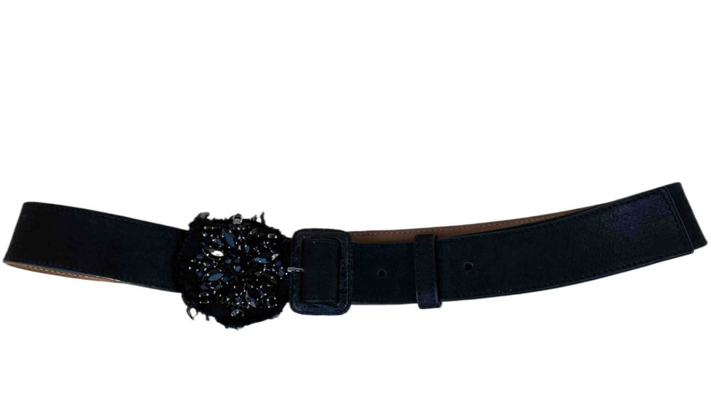 Auth PRADA Centura Curea Neagra Piele Floare Cristale Swarovski ITALIA