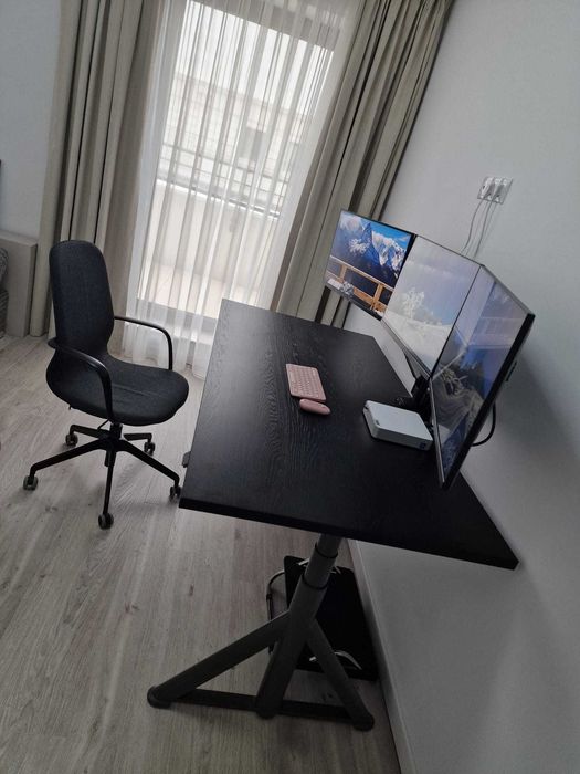 Birou munca/oficiu cu înălţime reglabilă IKEA IDASEN negru/gri închis, 160x80 cm