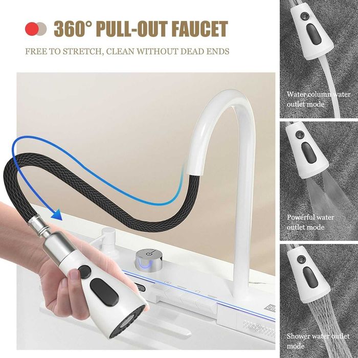 Модерна бяла мултифункционална кухненска мивка с двоен водопад W12WW