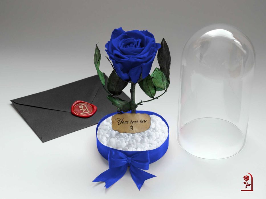 Естествена Синя Вечна Роза в Стъкленица / Подарък за Рожден Ден за Нея