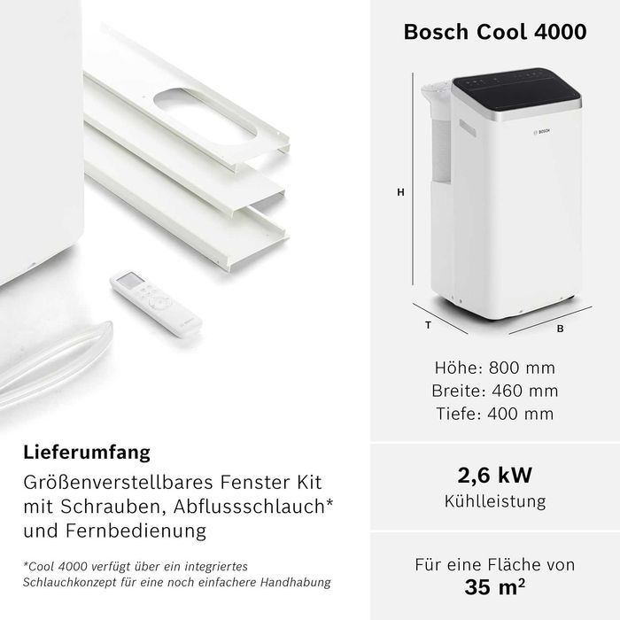 Bosch Cool 4000 мобилен климатик 3-в-1, 2.6kW, до 35m²