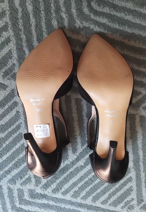 Pantofi piele negri, 39, toc stiletto, cu bareta