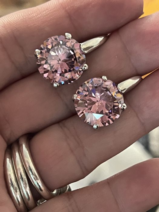 Cercei de argint masiv cu piatra roz