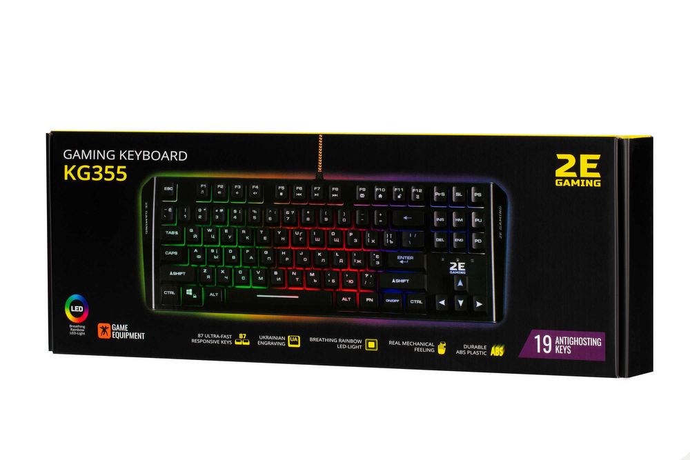} Клавиатура игровая 2E GAMING KG355 LED 87key USB Black Ukr