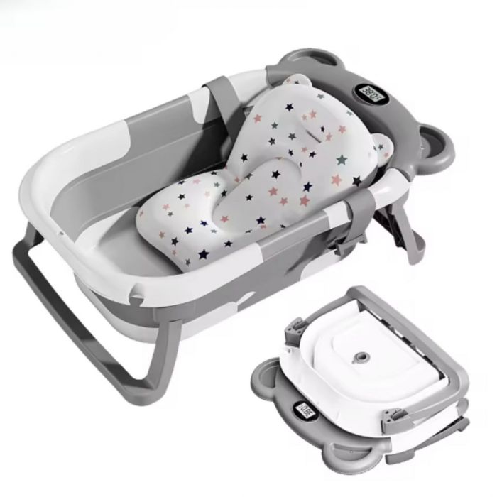 Сгъваема бебешка вана с термометър и възглавница