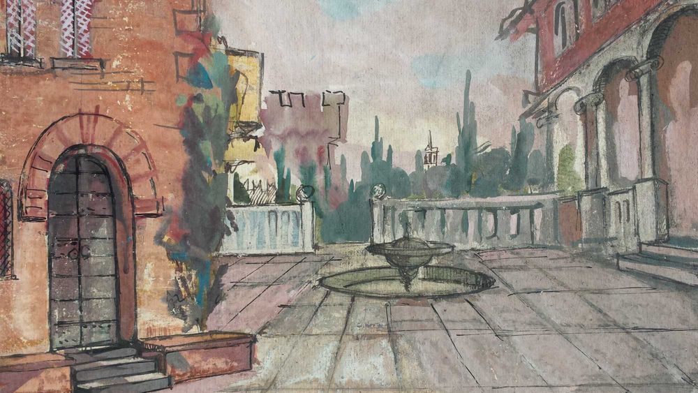 Картина Градски Пейзаж Балчик 76 год. Акварел /М.Абазова