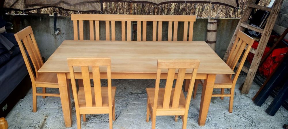 Дървена маса МАСИВ плюс столове и пейка
