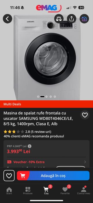 Masina spalat cu uscstor Samsung WD80T4046CE/LE