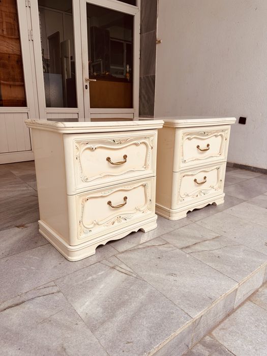 Италиански нощни шкафчета с мраморени плотове от 70-те