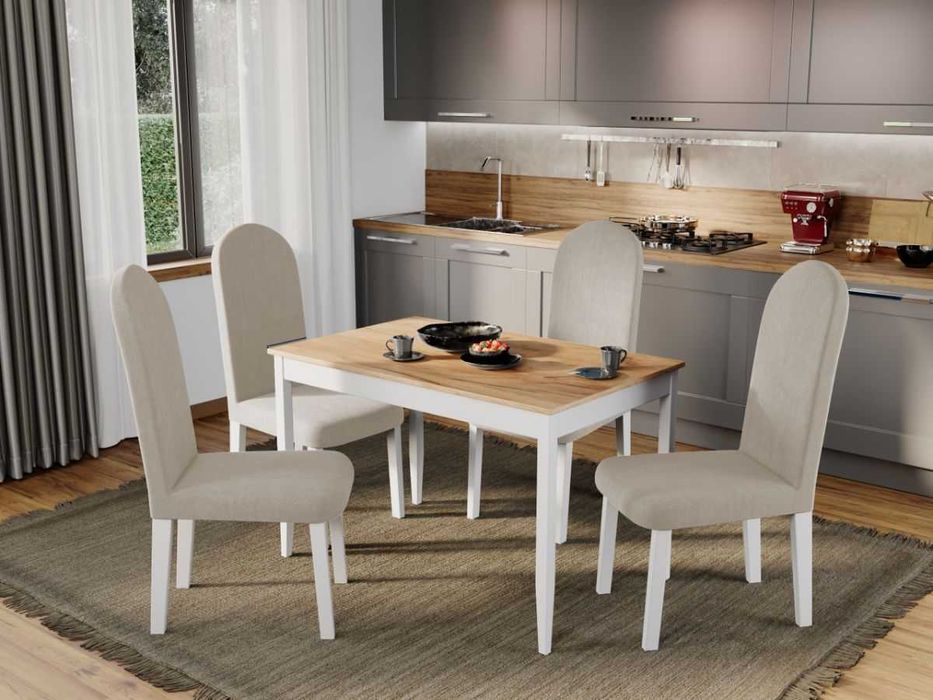 Coltar Cali Crem/Maro + Masa Grand Stejar Auriu + 4 Scaune Grand Crem