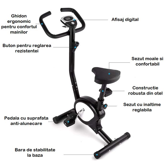 Bicicleta Fitness, CardioTrack, Rezistenta Ajustabila, Cadru Metalic, Inaltime Reglabila, Black