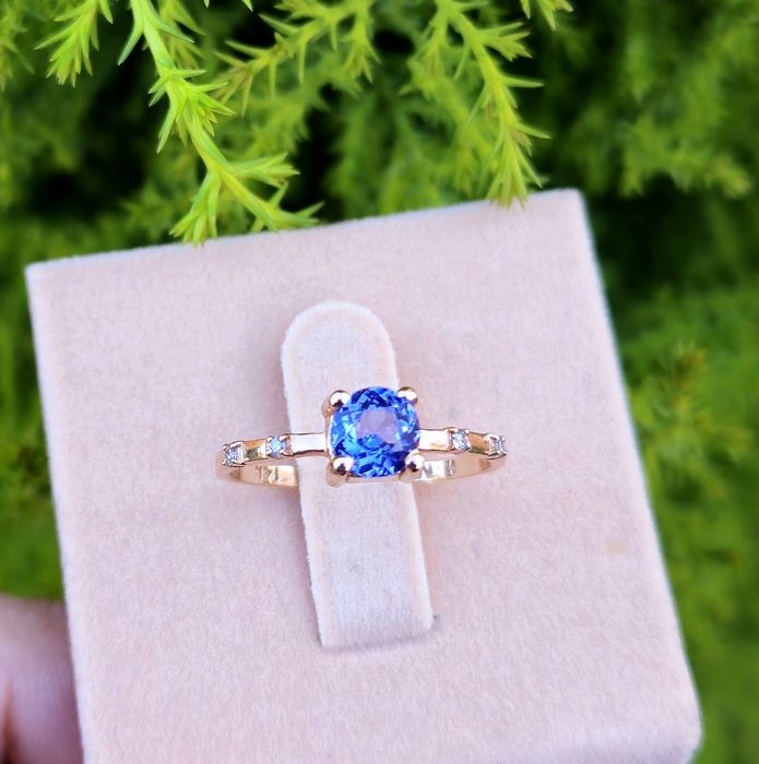 Inel din aur de 14K cu tanzanit natural și diamante naturale