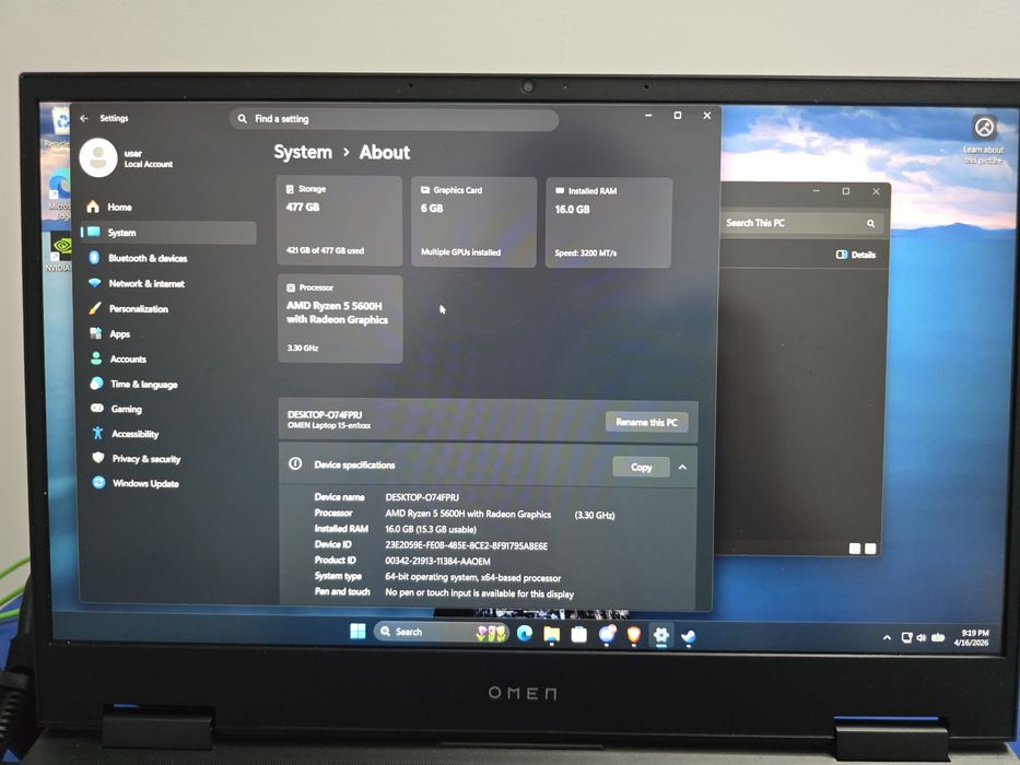 Laptop hp omen rtx 3060 ryzen 5 5600h